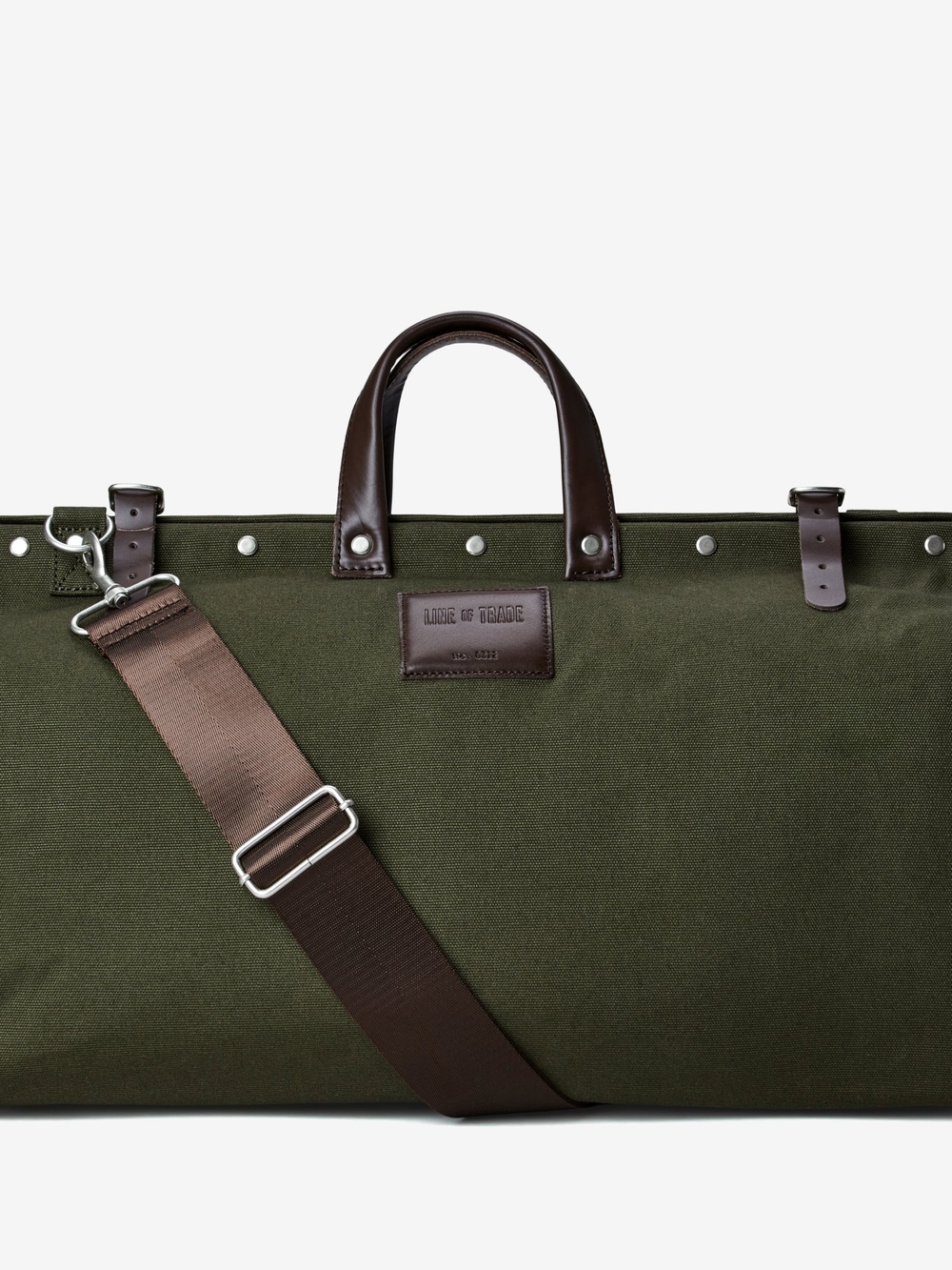 Linr Of Trade Olive Canvas Weekender with Brown Leather Trim